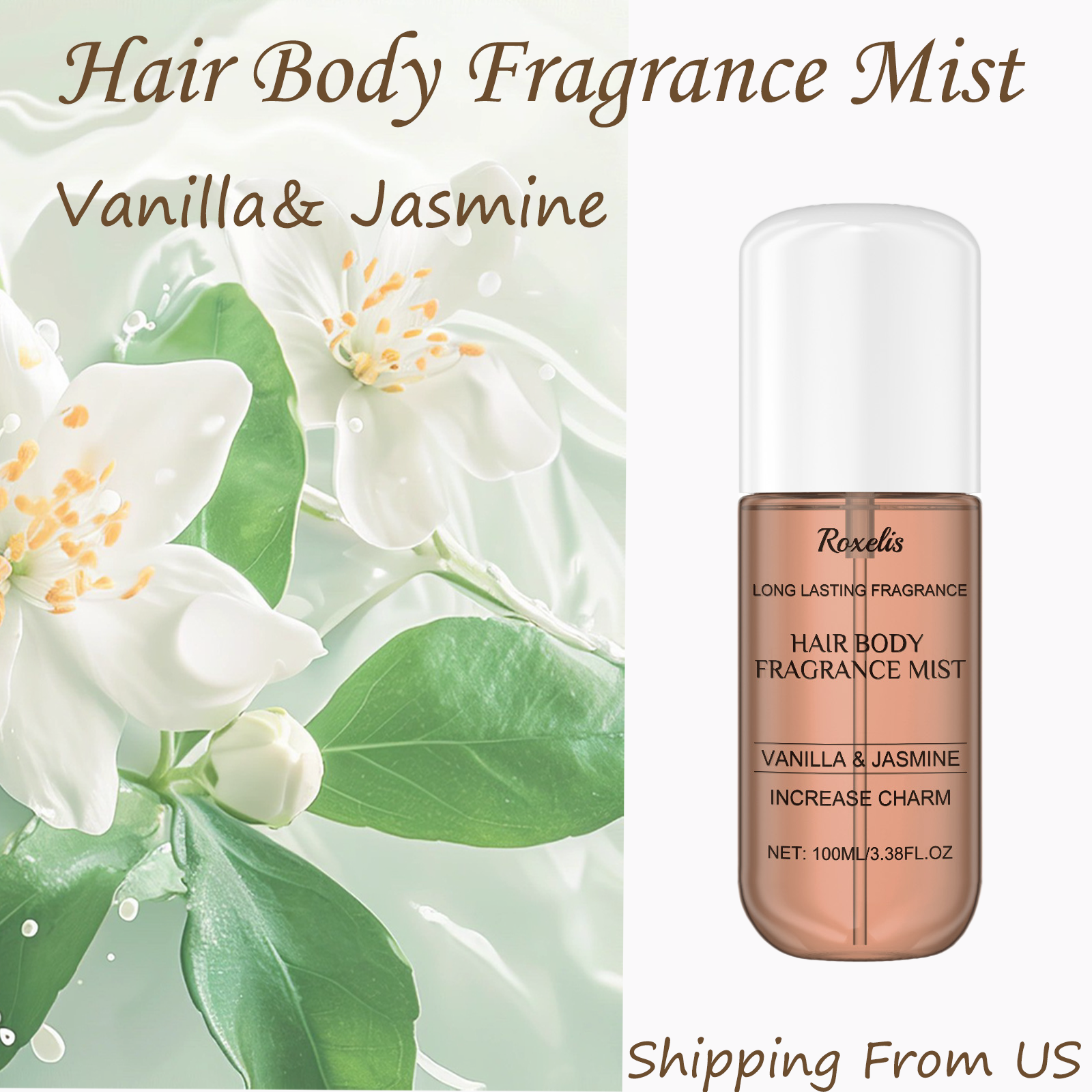 Perfume Jasmine Fragrance - Roxelis 100mL Hair Body Fragrance Mist