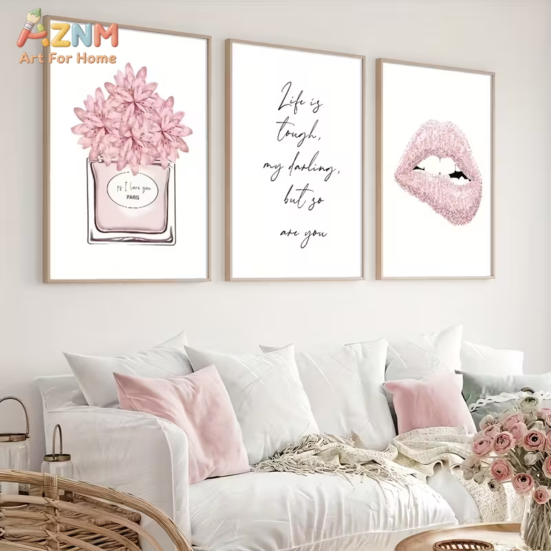 Perfume Quotes - 3PCS Pink Fashion Canvas Wall Art