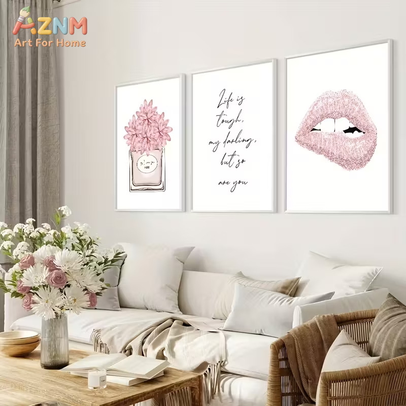 3PCS Pink Fashion Canvas Wall  - مراجعة Perfume Quotes وسعره